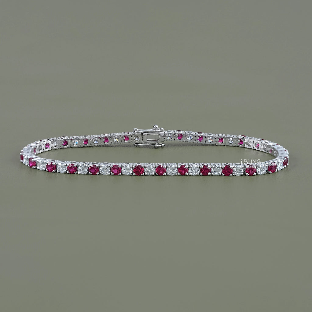 Multi Gemstone Round Diamond Tennis Bracelet