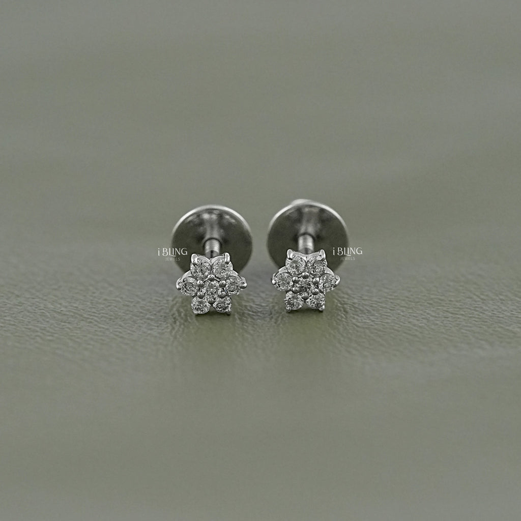 Floral Style Round Diamond Cluster Set Earrings