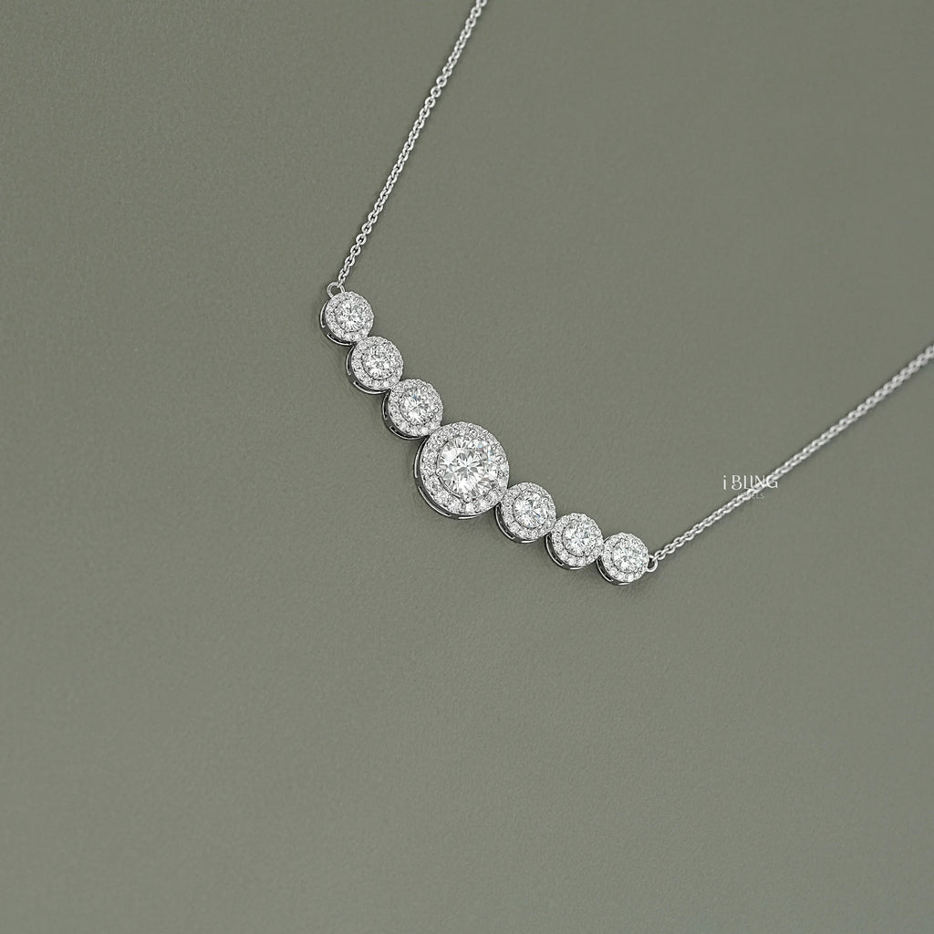 Seven Stone Round Diamond Halo Pendant