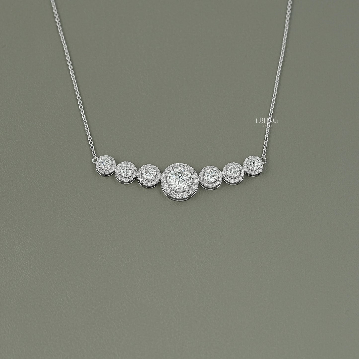 Seven Stone Round Diamond Halo Pendant