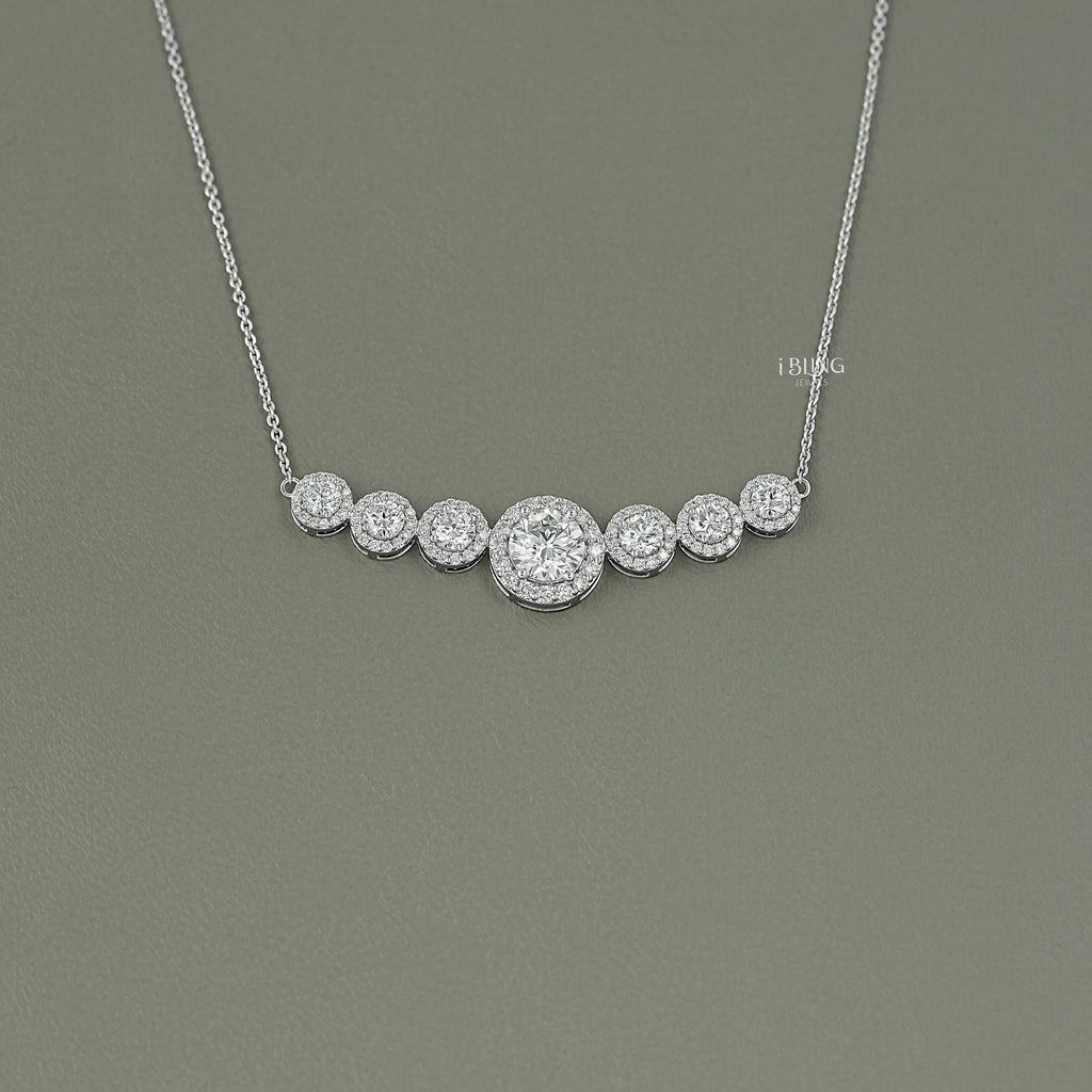 Seven Stone Round Diamond Halo Pendant