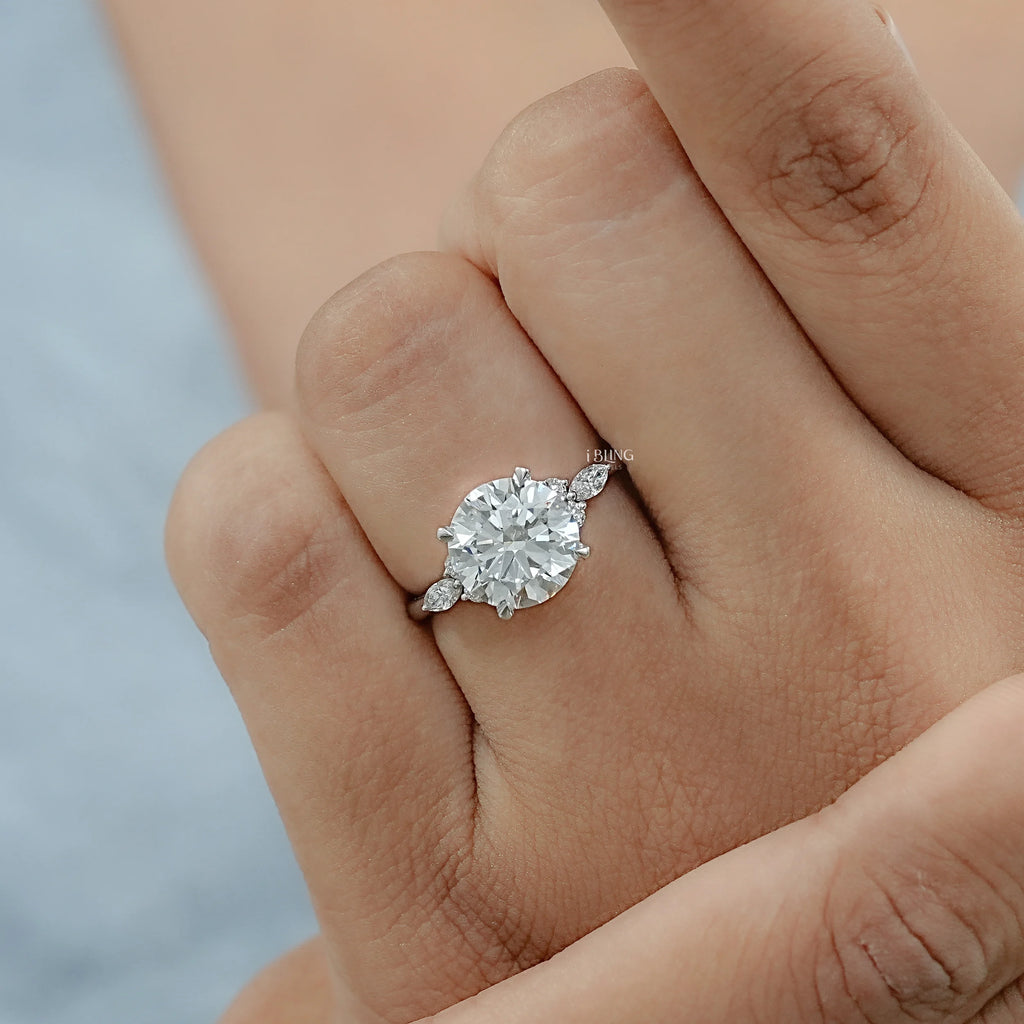 Marquise Side Cluster Diamond Engagement Ring