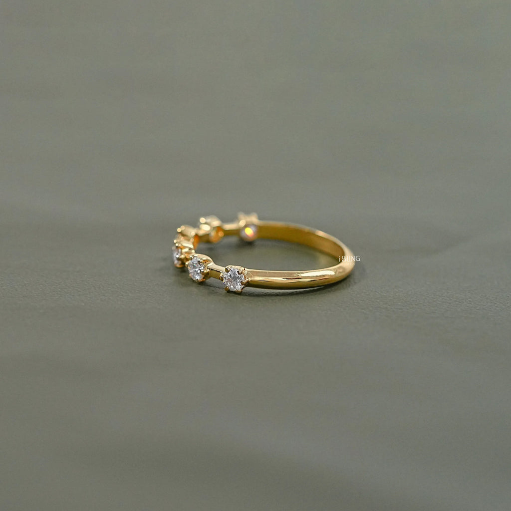 Round Diamond Six Prong Half Eternity Wedding Band