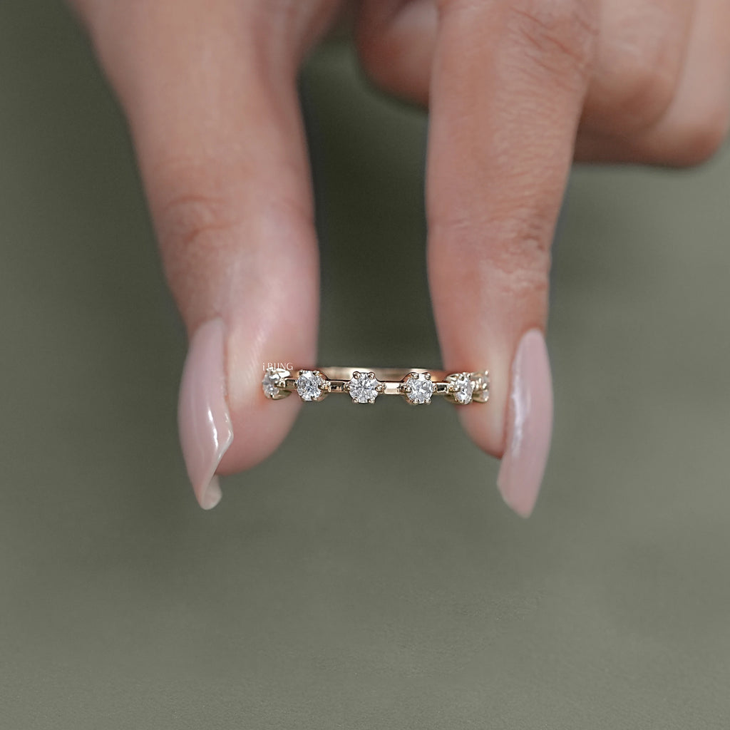 Round Diamond Six Prong Half Eternity Wedding Band