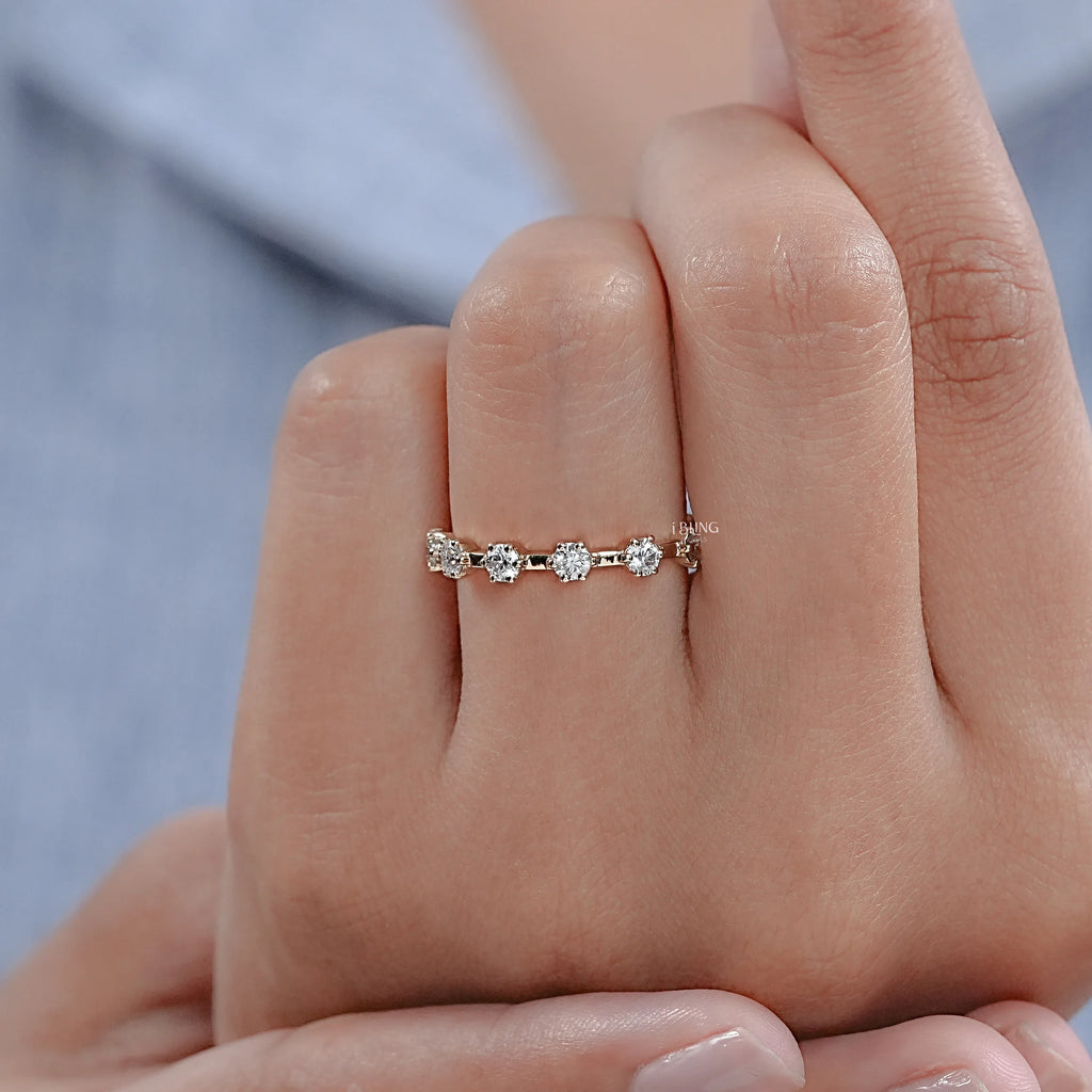 Round Diamond Six Prong Half Eternity Wedding Band