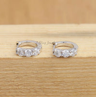 Round Cut Three Stone Huggie Hoop Earrings