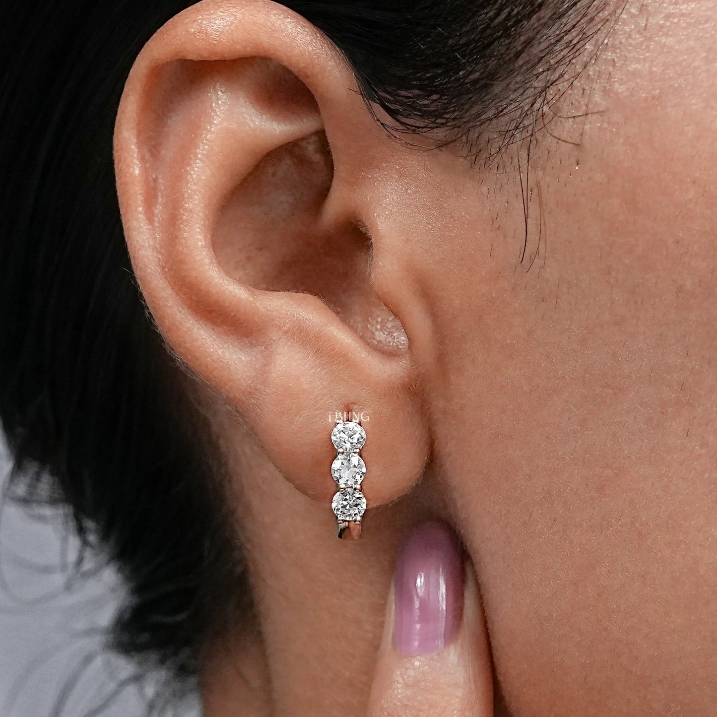 Old European Round Cut Lab Diamond Hoop Earrings Hoops & Huggies