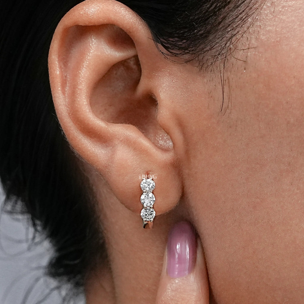 Old European Round Cut Lab Diamond Hoop Earrings