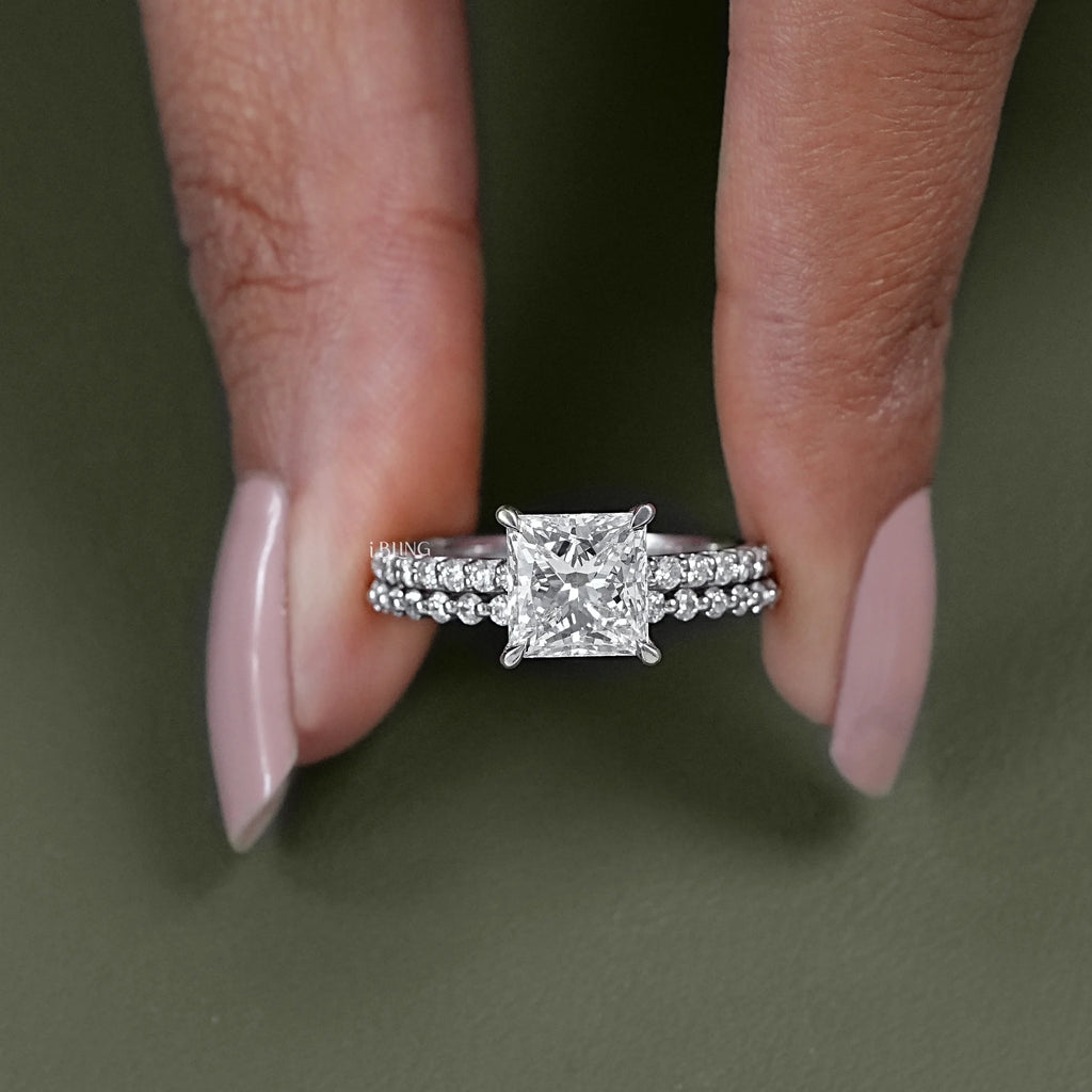 Princess Cut Lab Diamond Bridal Ring Set