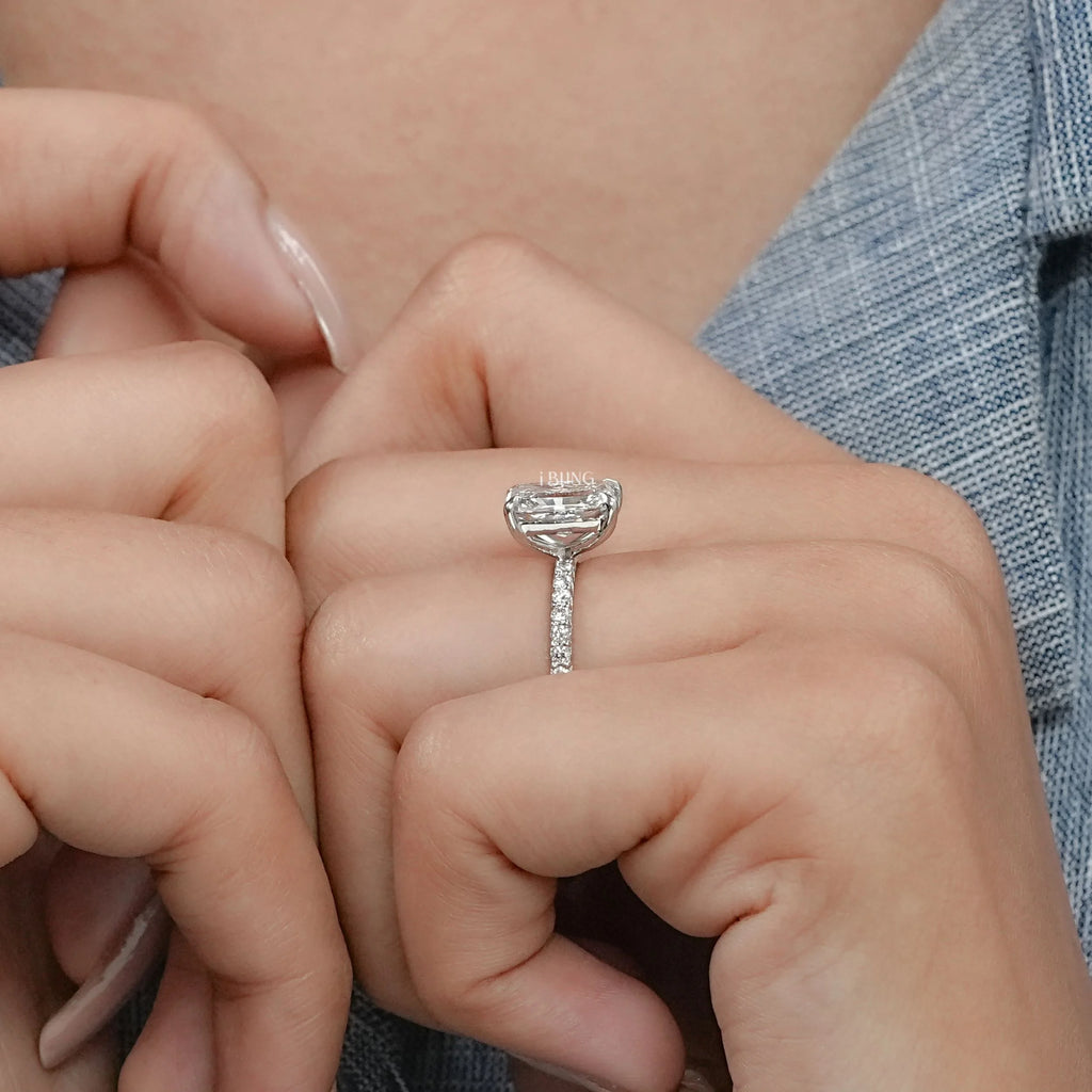 Radiant Lab Diamond Solitaire Accent Engagement Ring