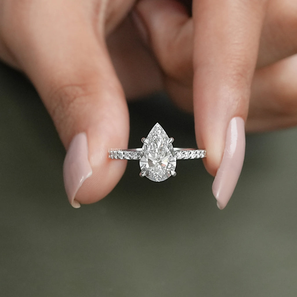 Pear Cut Lab Diamond Solitaire Accent Ring