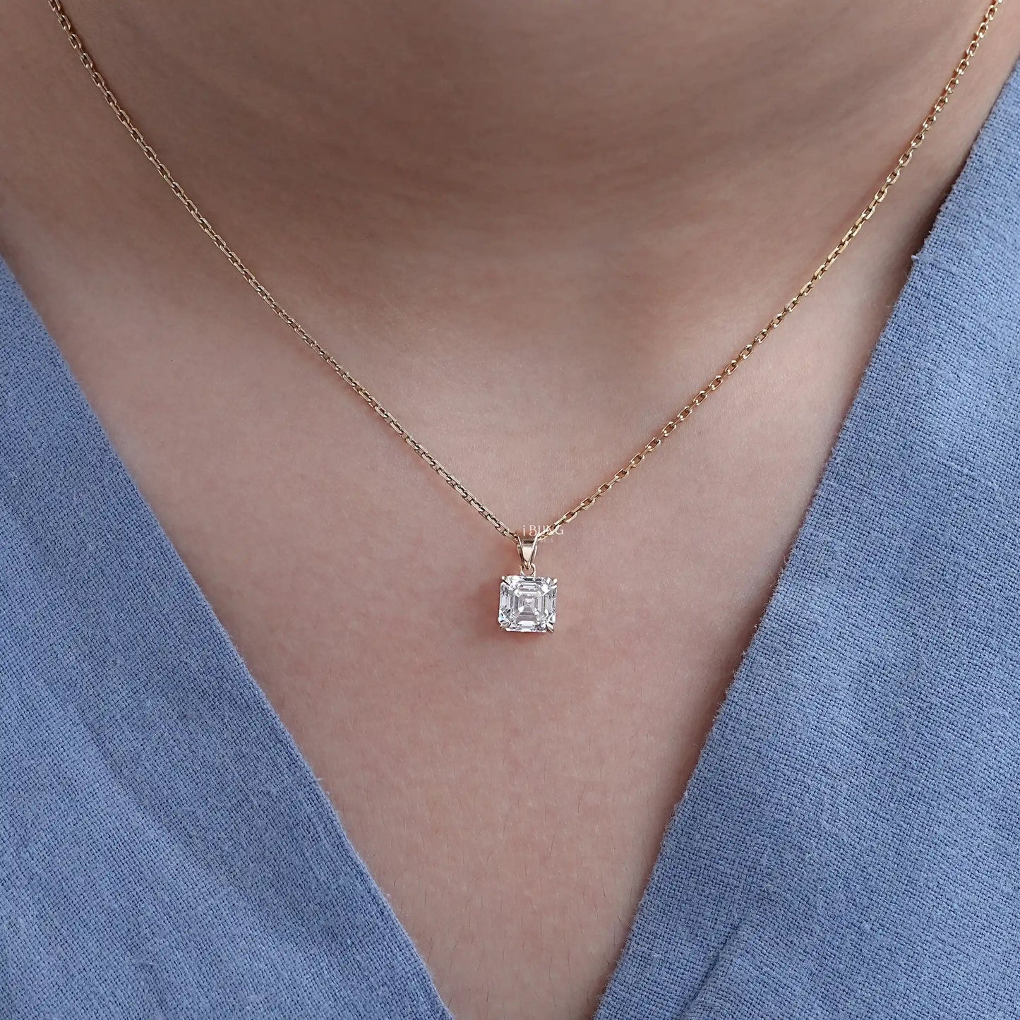 Asscher Cut Lab Diamond Solitaire Necklace Pendants