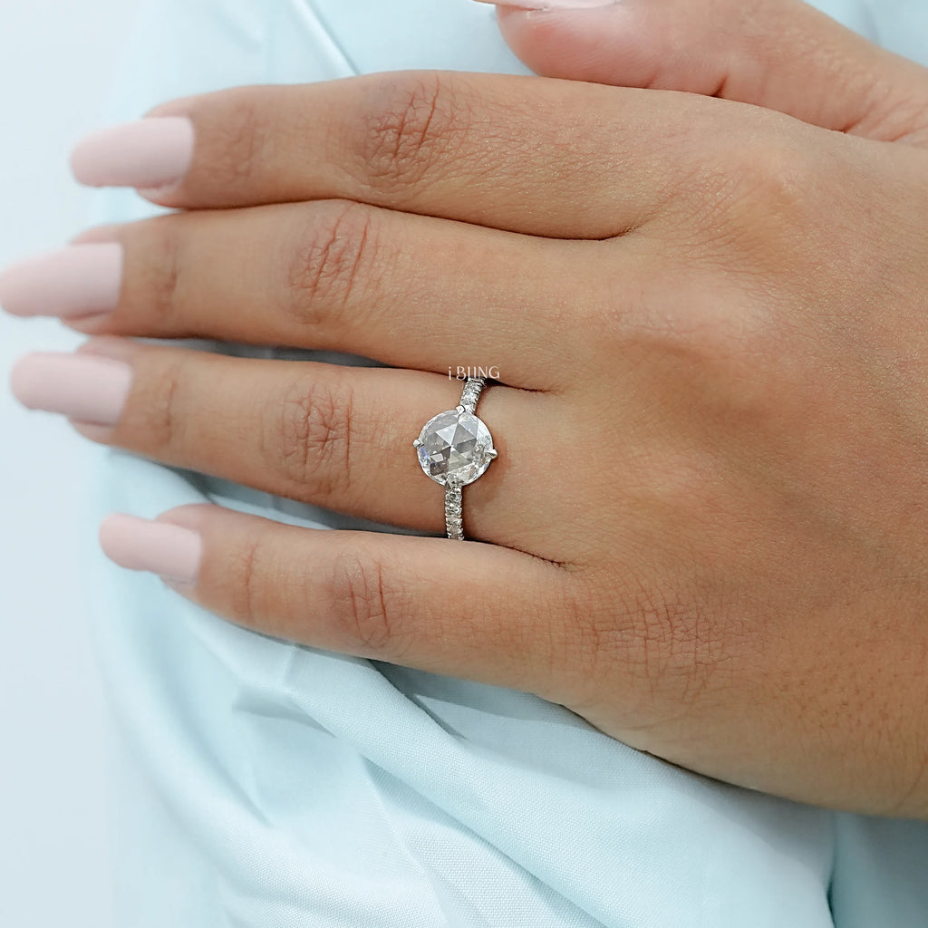 Hidden Halo Rose Cut Round Diamond Accent Ring