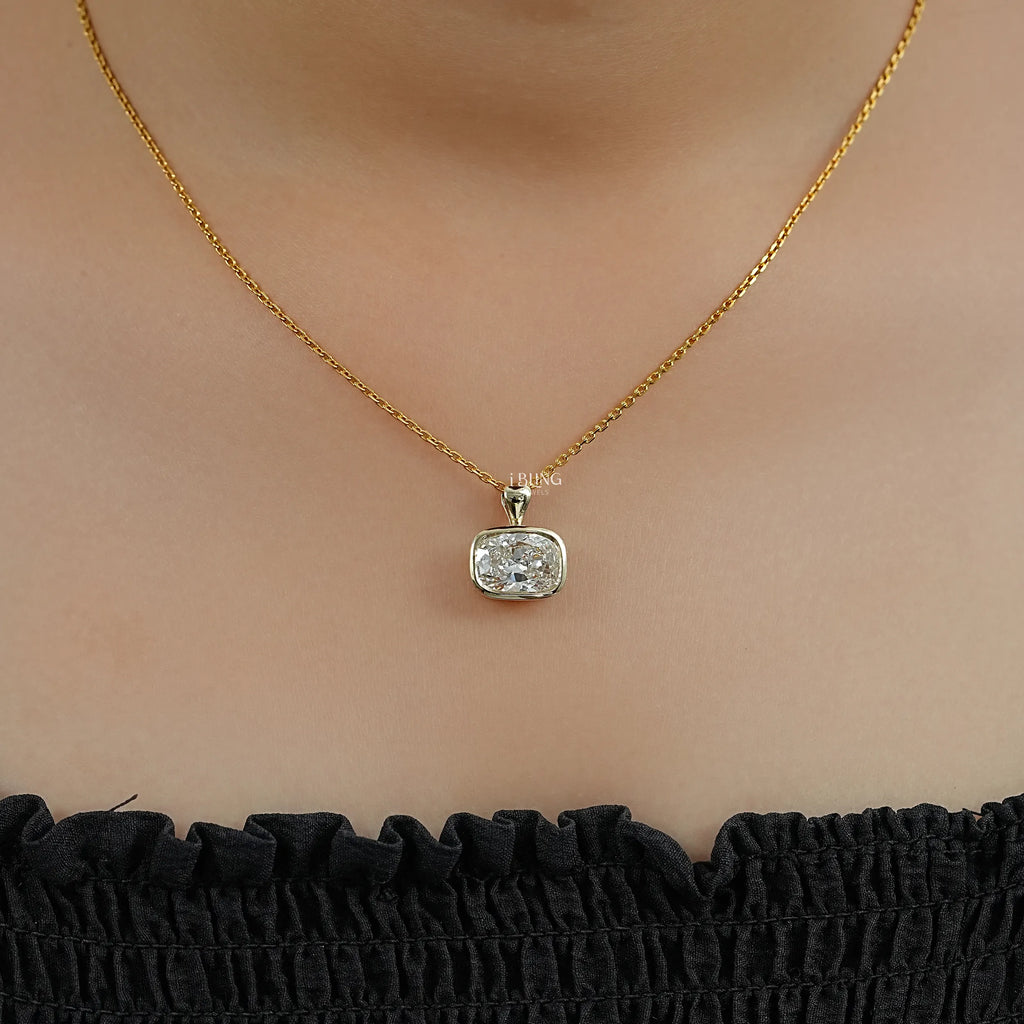 Cushion Cut Lab Diamond Bezel Set Wedding Necklace