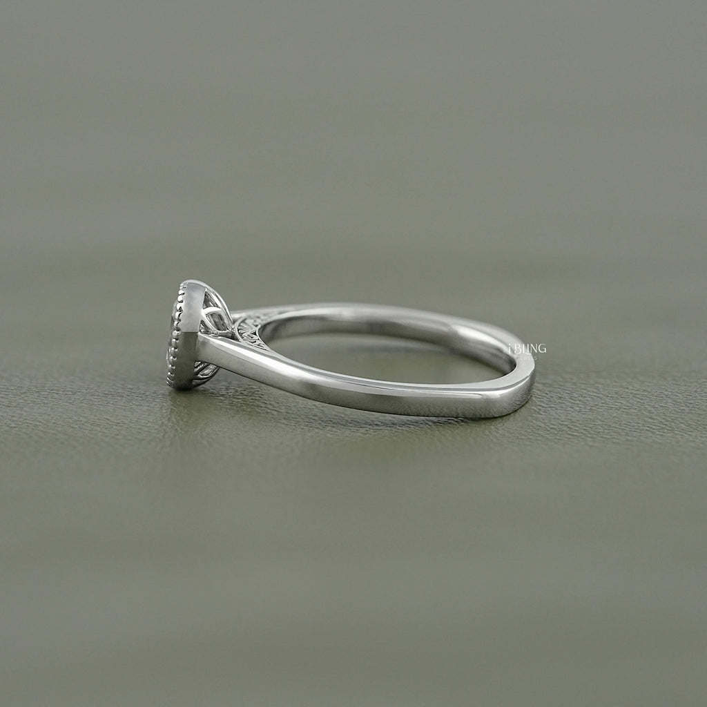 Old Mine Cushion Lab Diamond Solitaire Milgrain Bezel Ring