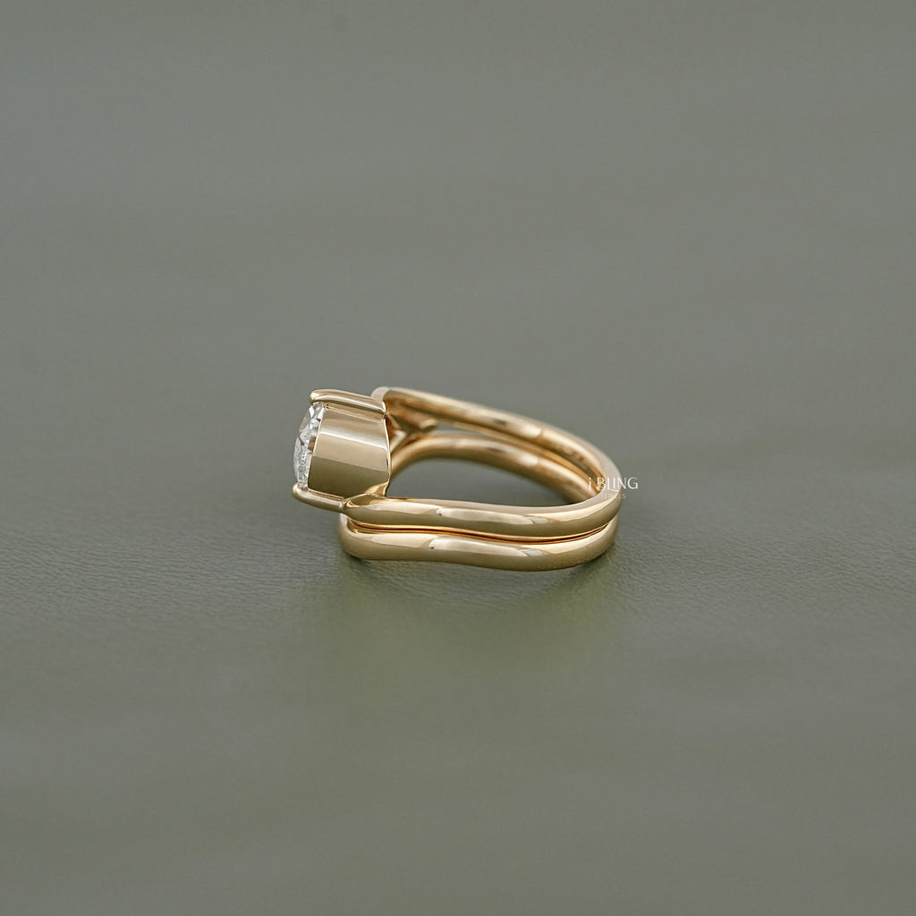 Pear Diamond Bypass Shank Solitaire Bridal Ring Set