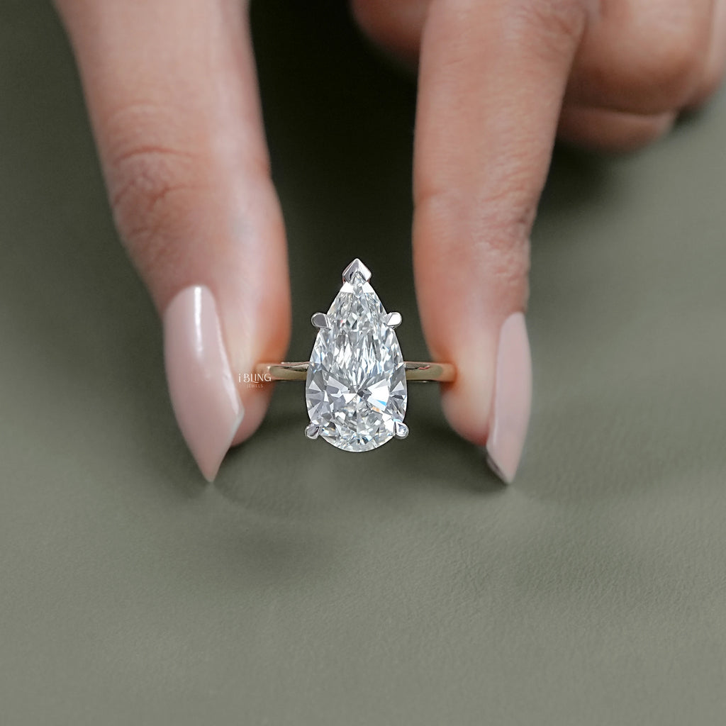 Pear Cut Lab Diamond Solitaire Engagement Ring