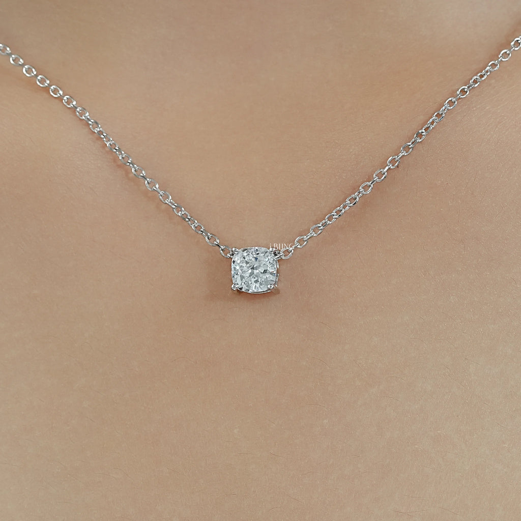 Square Cushion Lab Grown Diamond Solitaire Pendant Necklace
