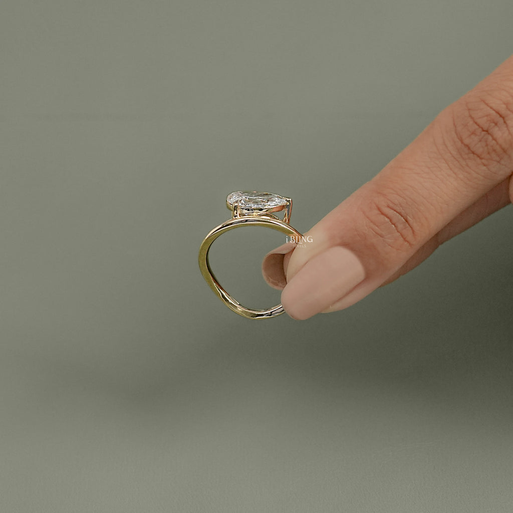 Pear Cut Lab Grown Diamond Curved Solitaire Ring