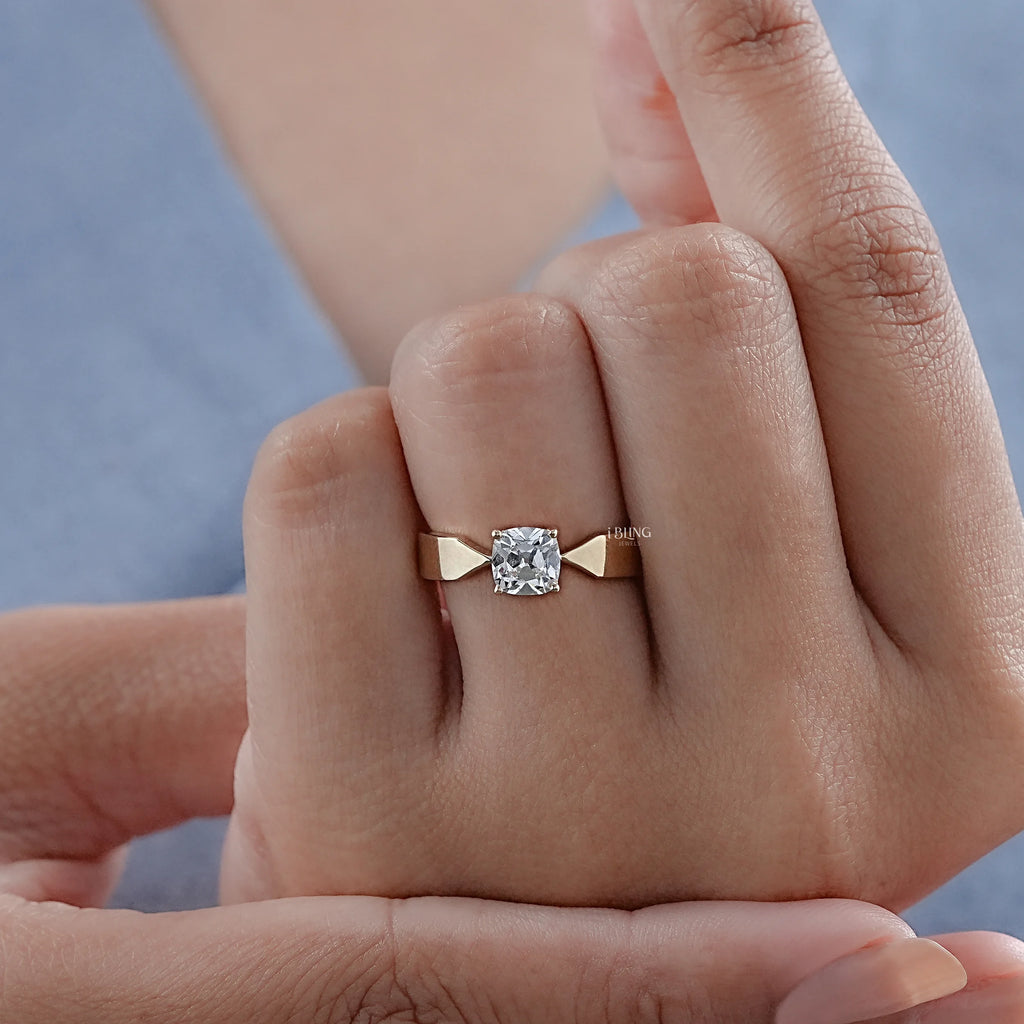 Old Mine Cushion Cut Lab Diamond Solitaire Ring
