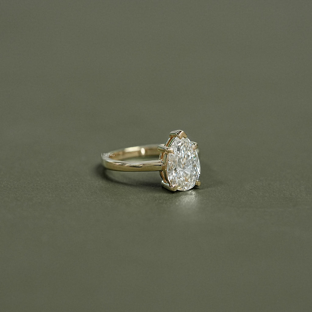 Pear Cut Lab Grown Diamond Solitaire Ring