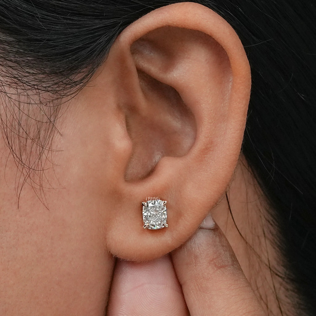 Elongated Cushion Lab Diamond Solitaire Stud Earrings