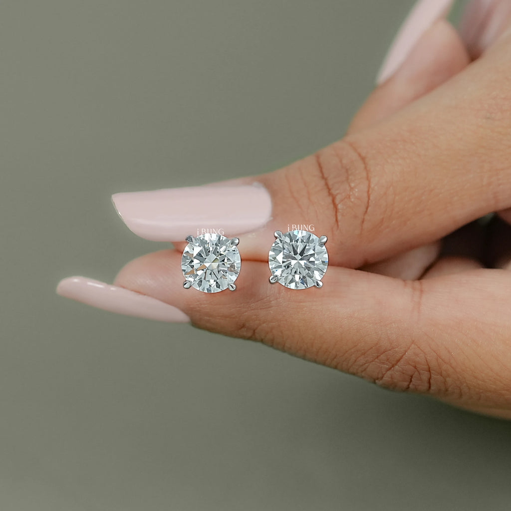 Round Cut Lab Grown Diamond Stud Earrings