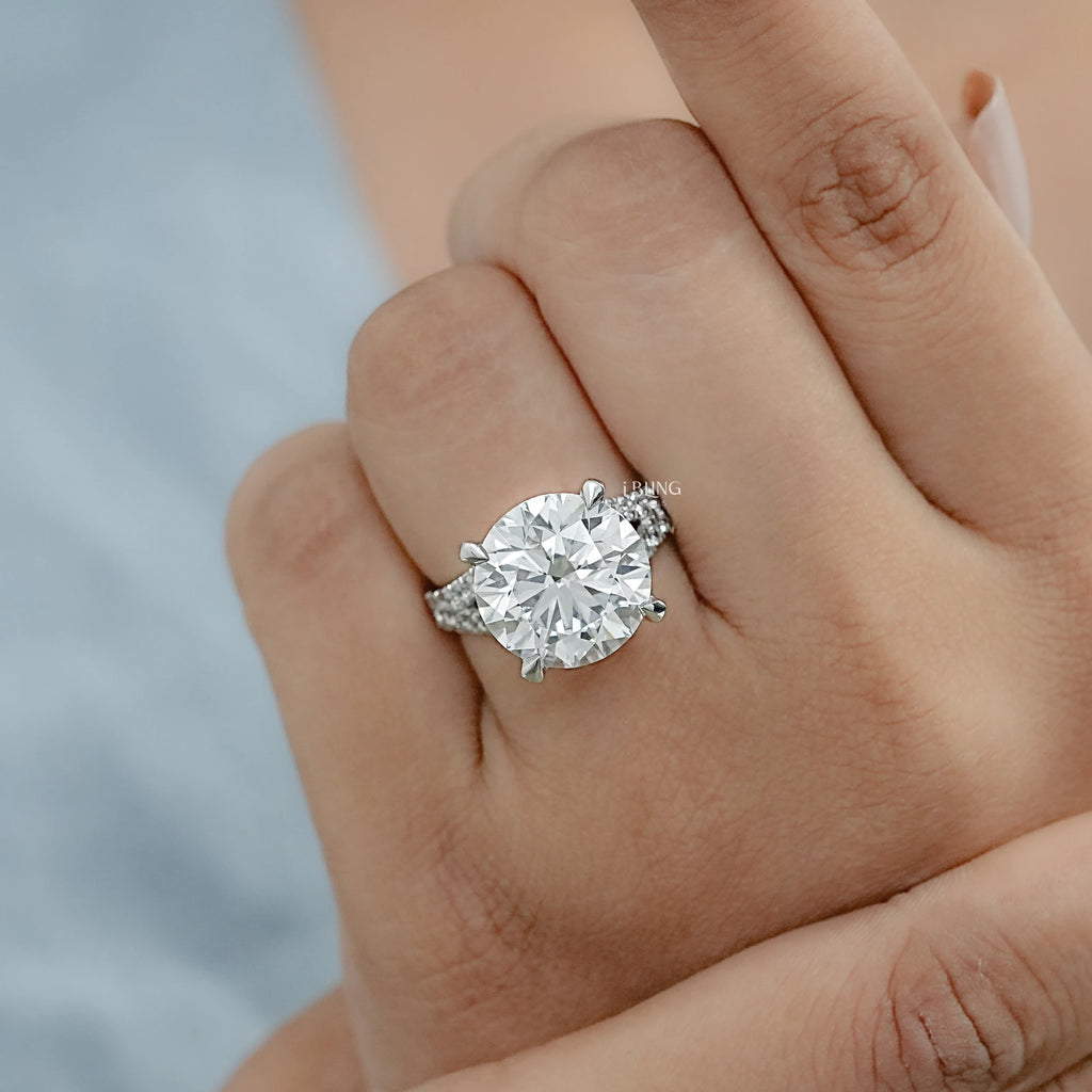 Round Cut Split Shank Accent Diamond Ring