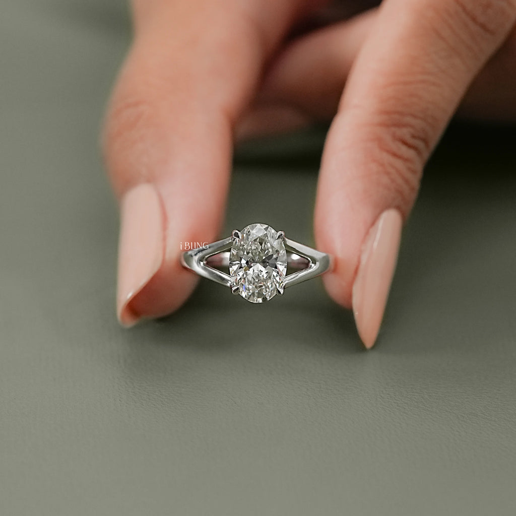 Oval Lab Diamond Split Shank Engagement Ring