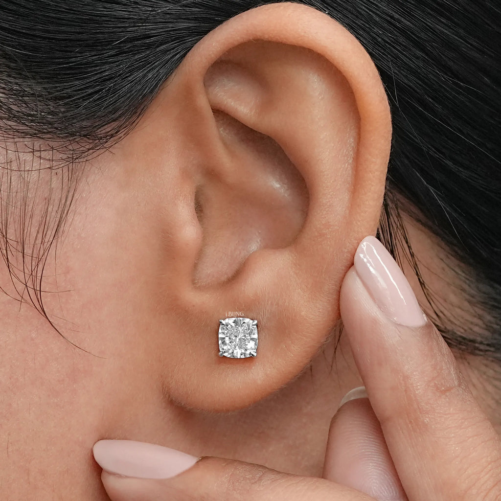 Square Cushion Lab Diamond Stud Earrings