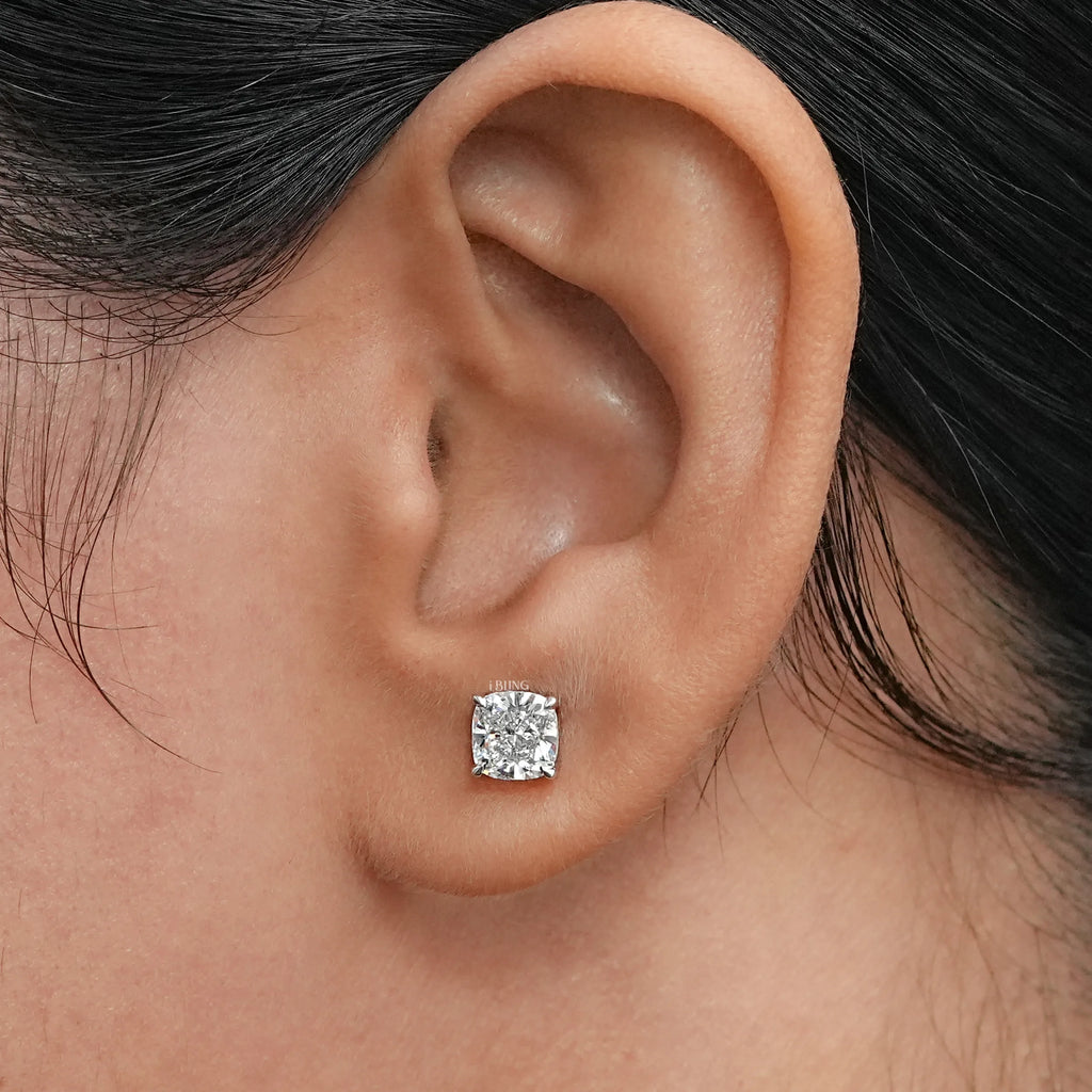 Square Cushion Lab Diamond Stud Earrings