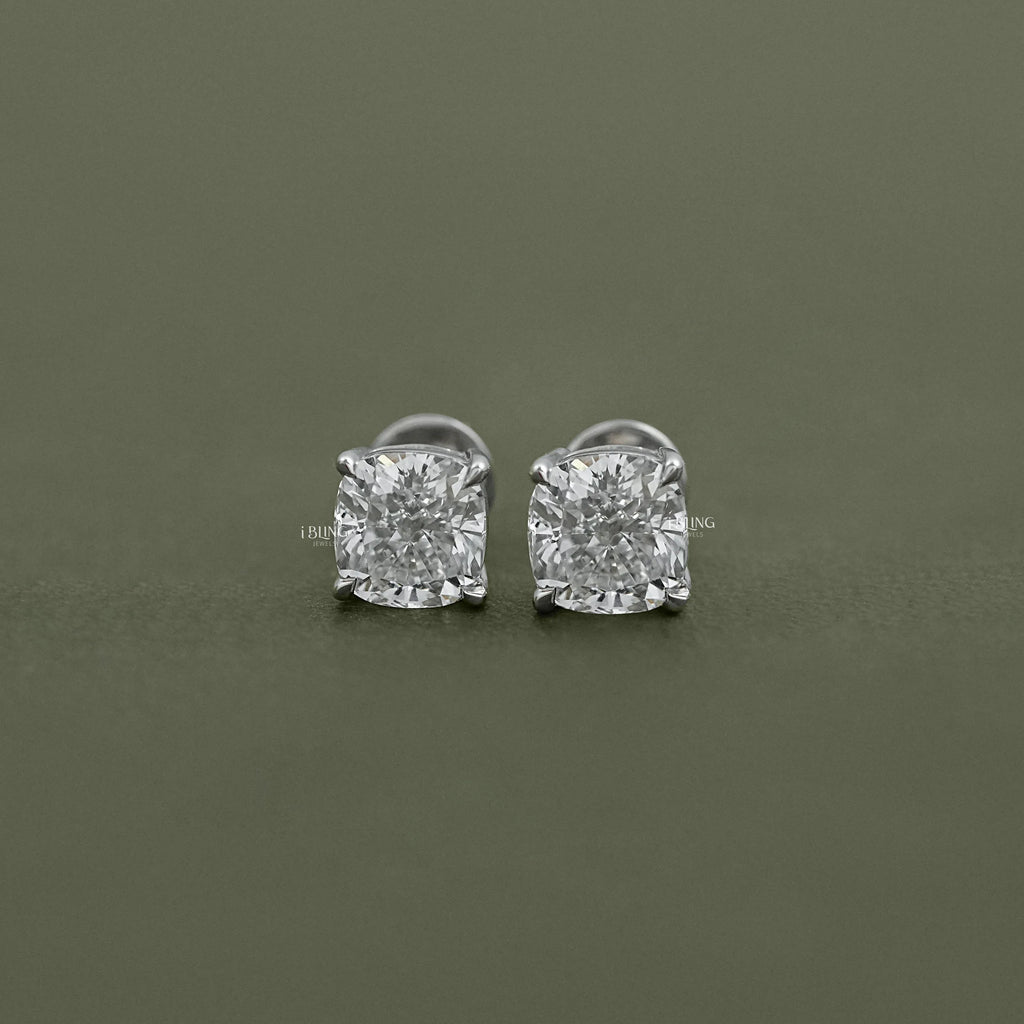 Square Cushion Lab Diamond Stud Earrings