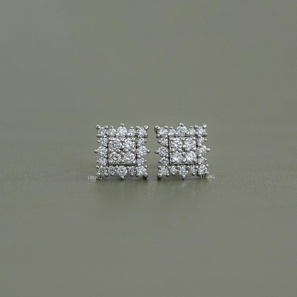 Round Cut CVD Diamond Square Shape Earrings