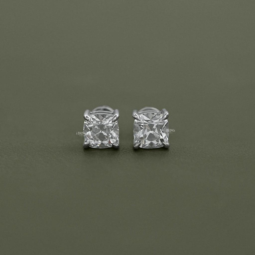 Square Old Mine Cushion Lab Diamond Stud Earrings