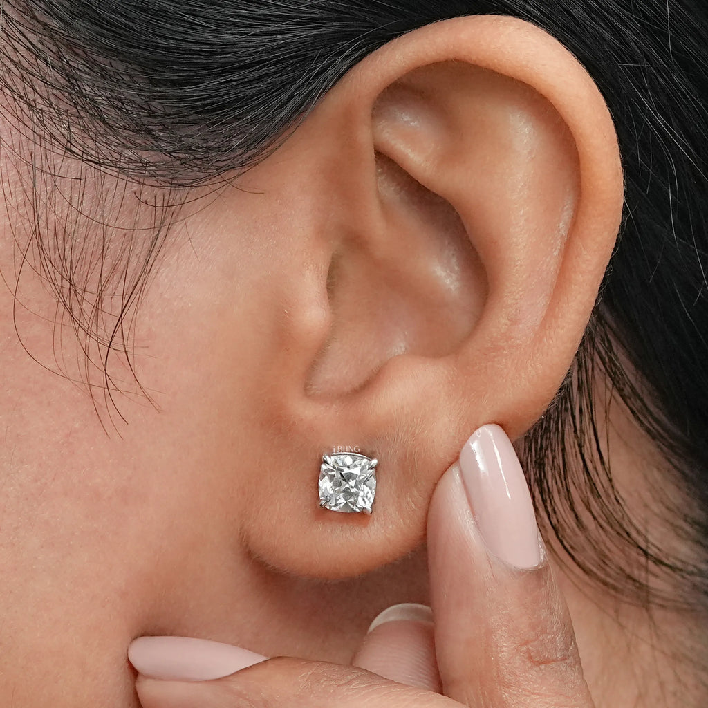 Square Old Mine Cushion Lab Diamond Stud Earrings