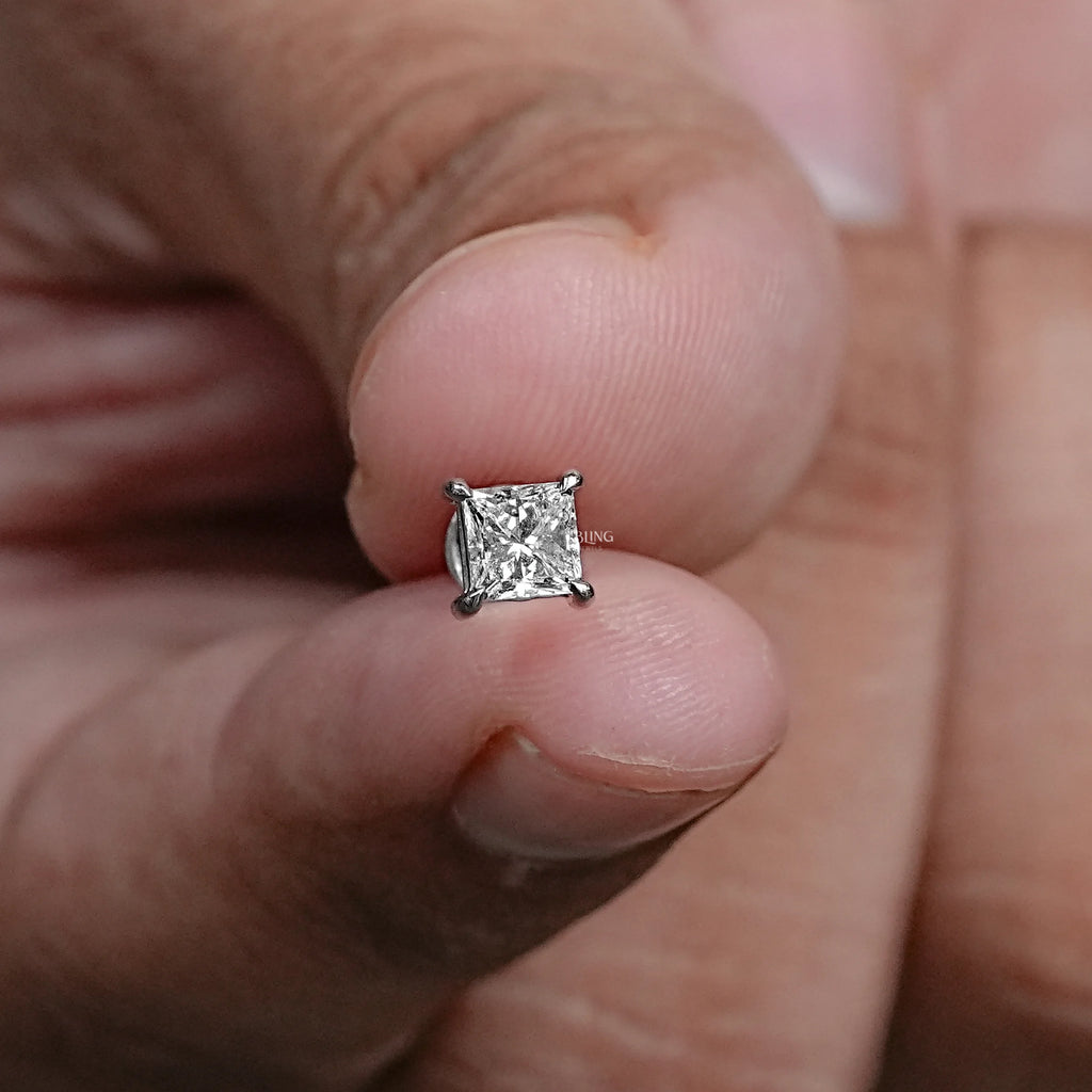 Princess Cut Lab Grown Diamond Stud Earring
