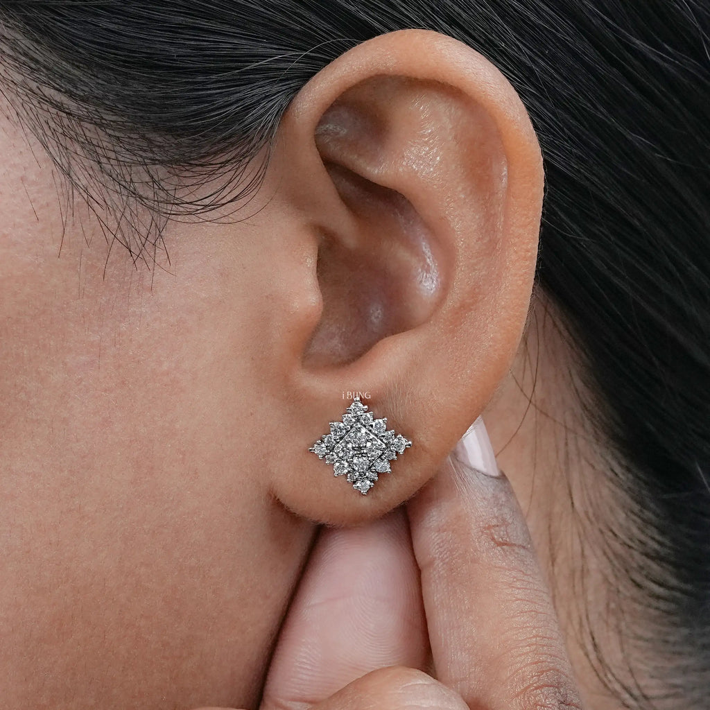 Round Cut CVD Diamond Square Shape Earrings