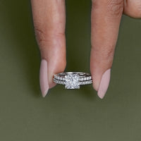 Square Radiant Cut Dimond Accent Engagement Ring Set