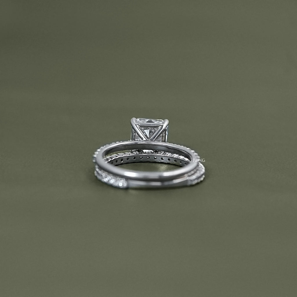 Square Radiant Cut Dimond Accent Engagement Ring Set