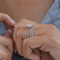 Square Radiant Cut Dimond Accent Engagement Ring Set