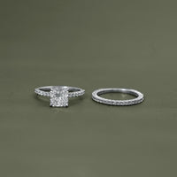 Square Radiant Cut Dimond Accent Engagement Ring Set