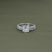 Square Radiant Cut Dimond Accent Engagement Ring Set