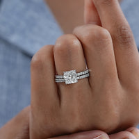 Square Radiant Cut Dimond Accent Engagement Ring Set