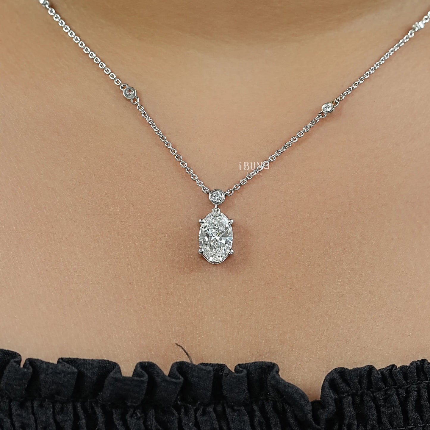 Oval Cut Lab Diamond Station Necklace