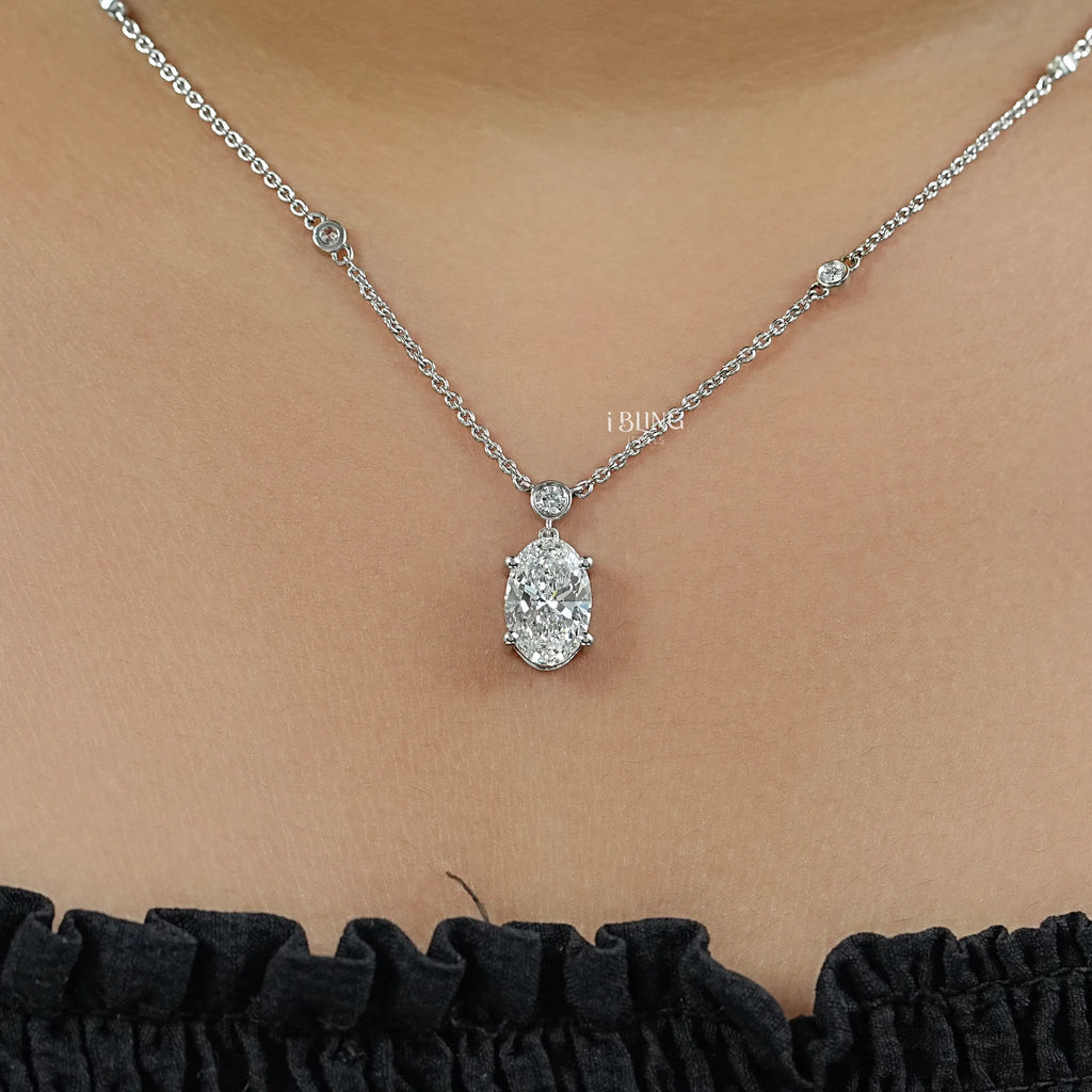 Oval Cut Lab Diamond Station Necklace