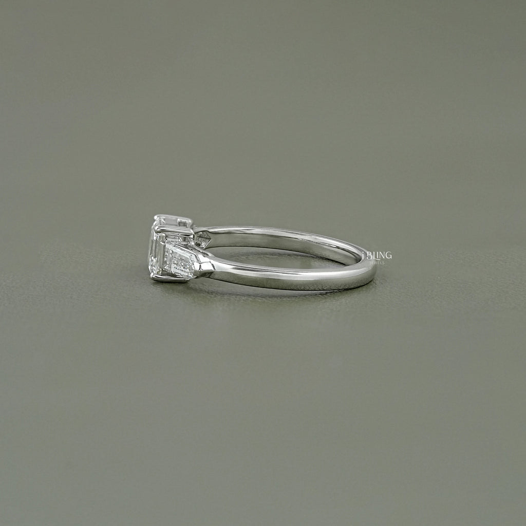 Asscher Cut Lab Diamond Three Stone Engagement Ring
