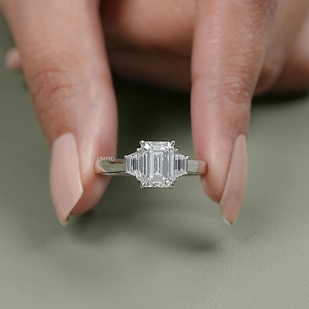 Emerald Cut Three Stone Engagement Ring