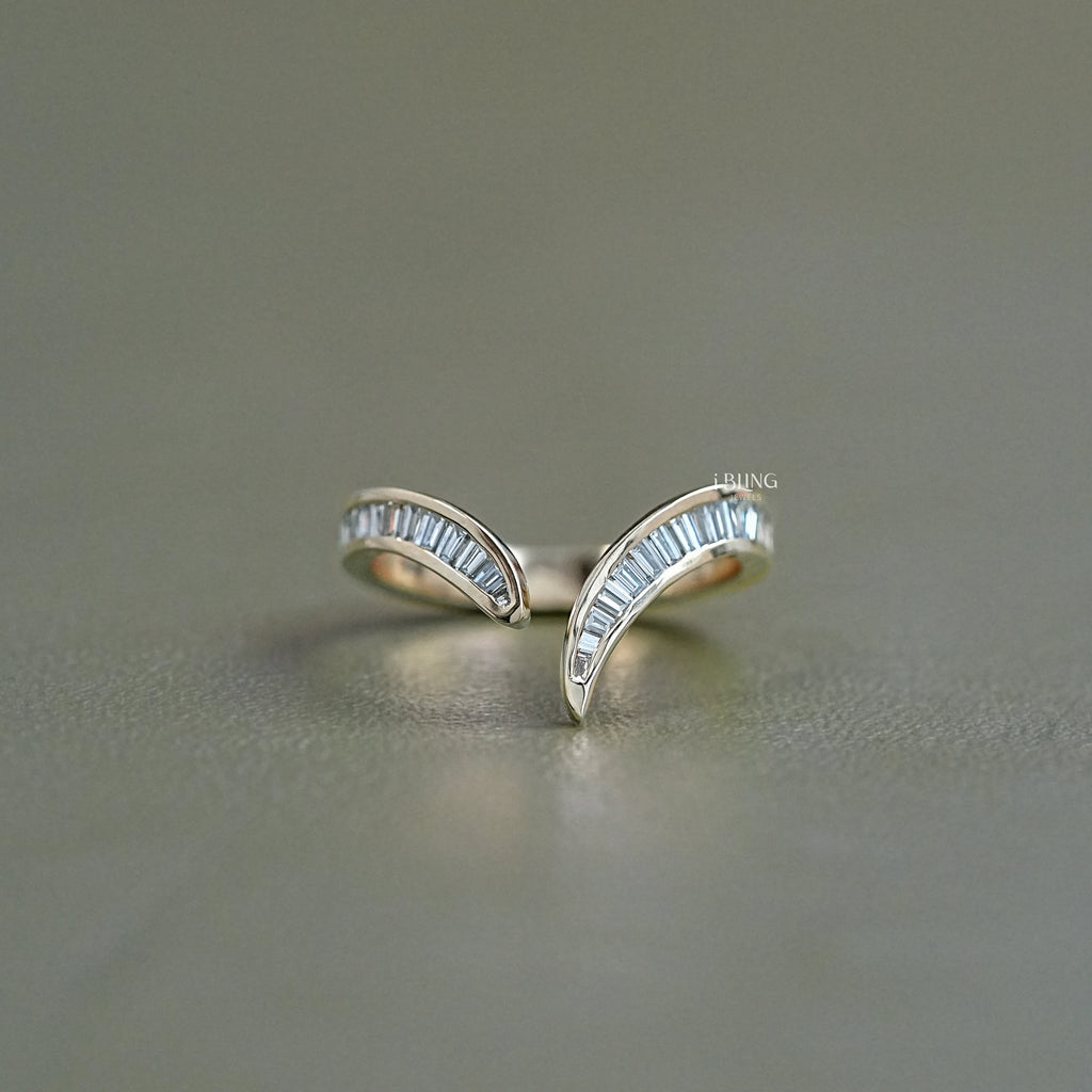 Tapered Baguette Diamond Channel Set V Shape Wedding Band