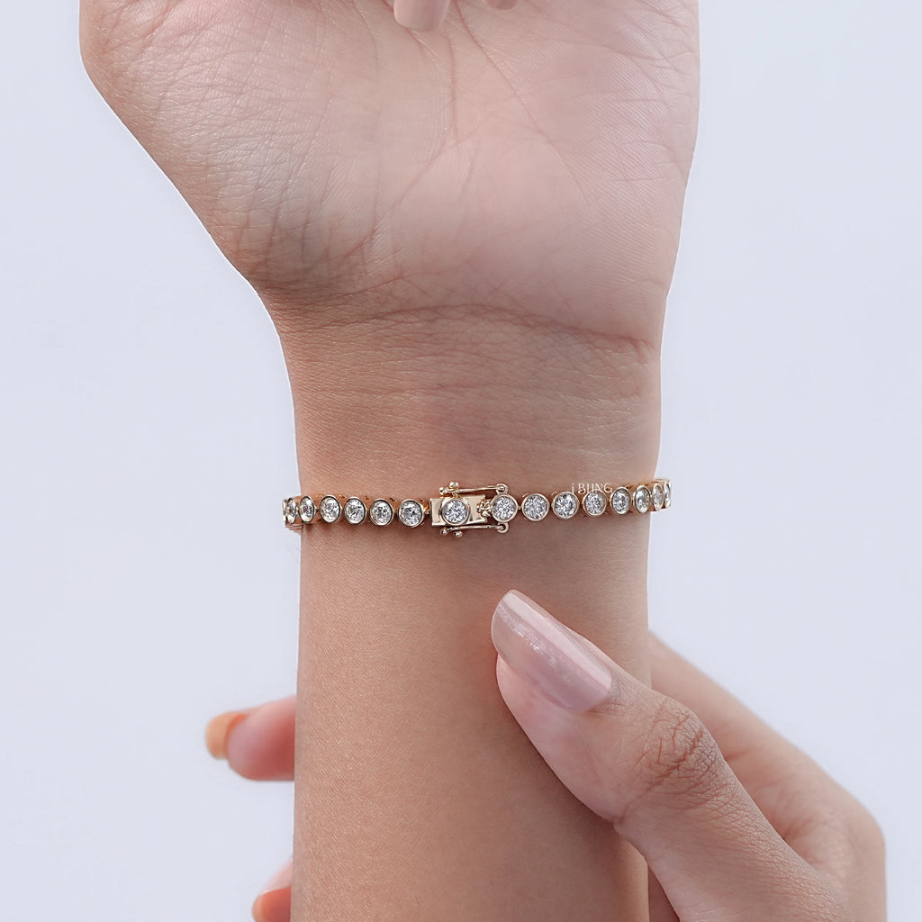 Round Cut Lab Diamond Bezel Set Tennis Bracelet