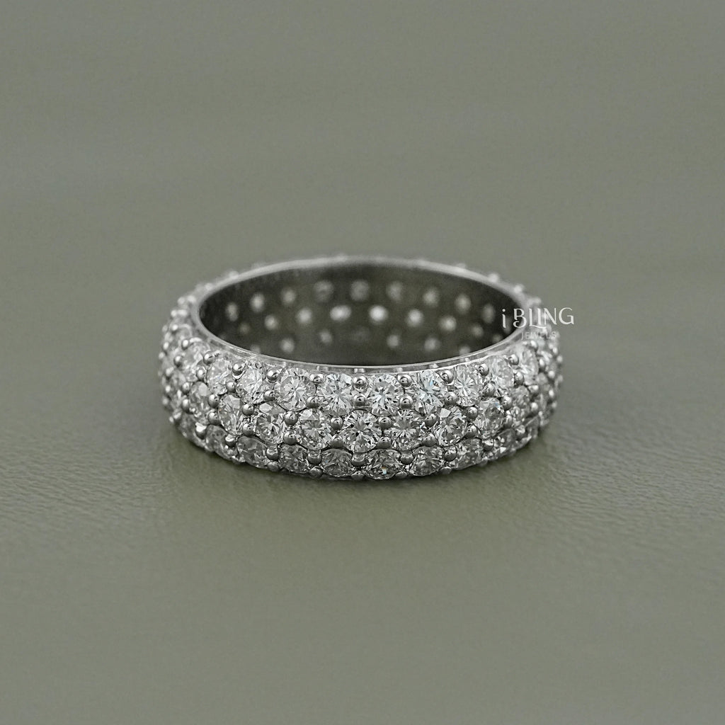Three Row Pave Diamond Eternity Wedding Band